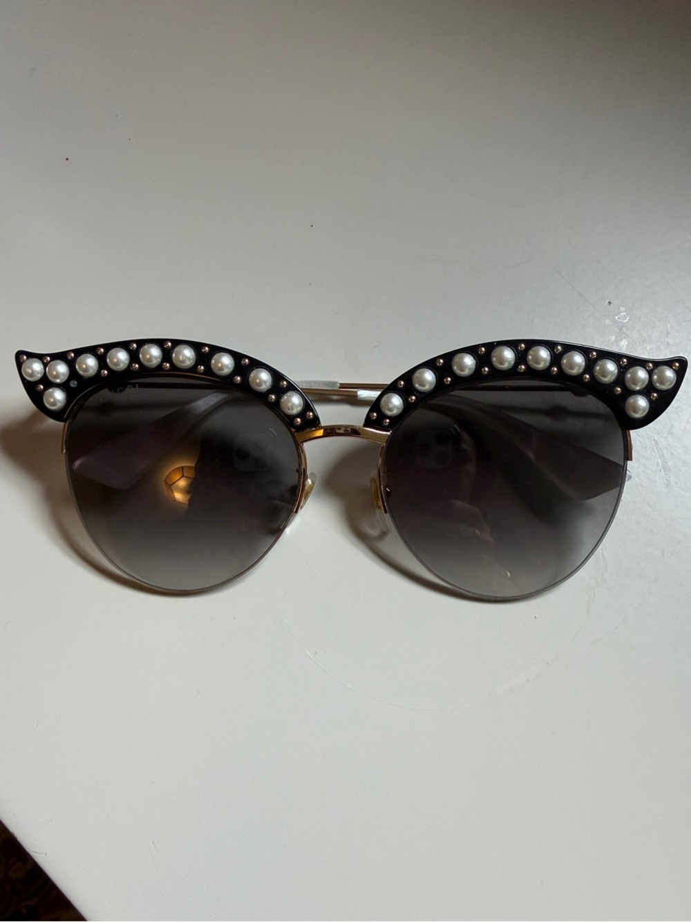 Gucci Black Pearl-Trim Cat Eye Sunglasses